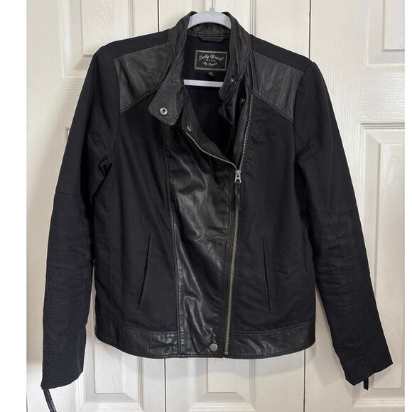Lucky Brand Leather Moto Jacket Women’s M Goat Leather Cotton Blend Biker Style - Picture 2 of 10